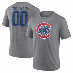 Chicago Cubs Heritage Personalized Any Name & Number Tri-Blend T-Shirt - Gray
