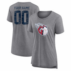 Cleveland Guardians Women's Heritage Personalized Any Name & Number Tri-Blend T-Shirt - Gray