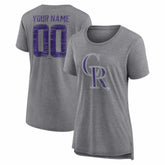 Colorado Rockies Women's Heritage Personalized Any Name & Number Tri-Blend T-Shirt - Gray