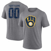 Milwaukee Brewers Heritage Personalized Any Name & Number Tri-Blend T-Shirt - Gray
