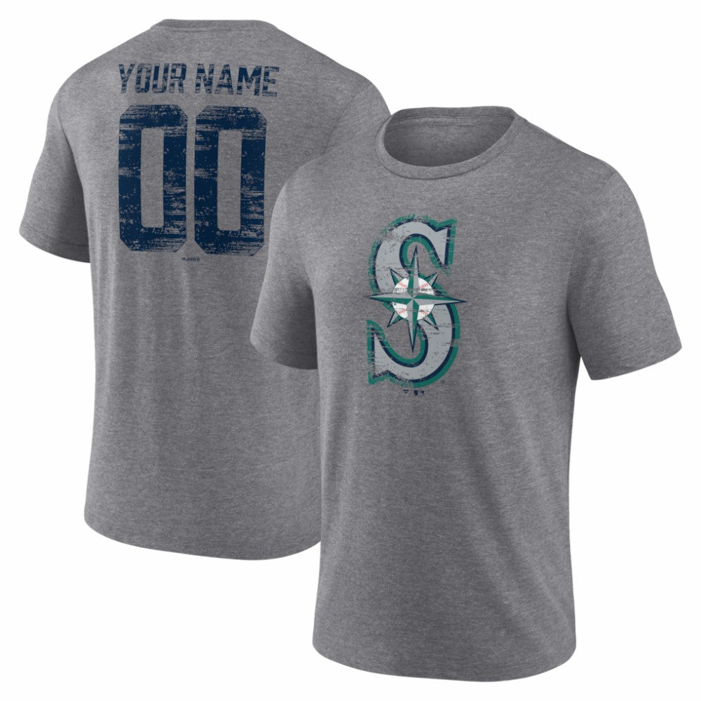 Seattle Mariners Heritage Personalized Any Name & Number Tri-Blend T-Shirt - Gray
