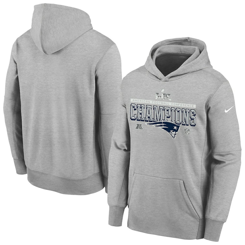 New England Patriots Youth 2025 AFC Champions Locker Room Trophy Collection Authentic Hoodie - Gray | Nike for sale