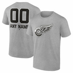 Detroit Red Wings Big & Tall Personalized Name & Number Monochrome T-Shirt Gray