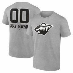 Minnesota Wild Big & Tall Personalized Name & Number Monochrome T-Shirt Gray