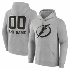 Tampa Bay Lightning Big & Tall Personalized Name & Number Monochrome Pullover Hoodie Gray