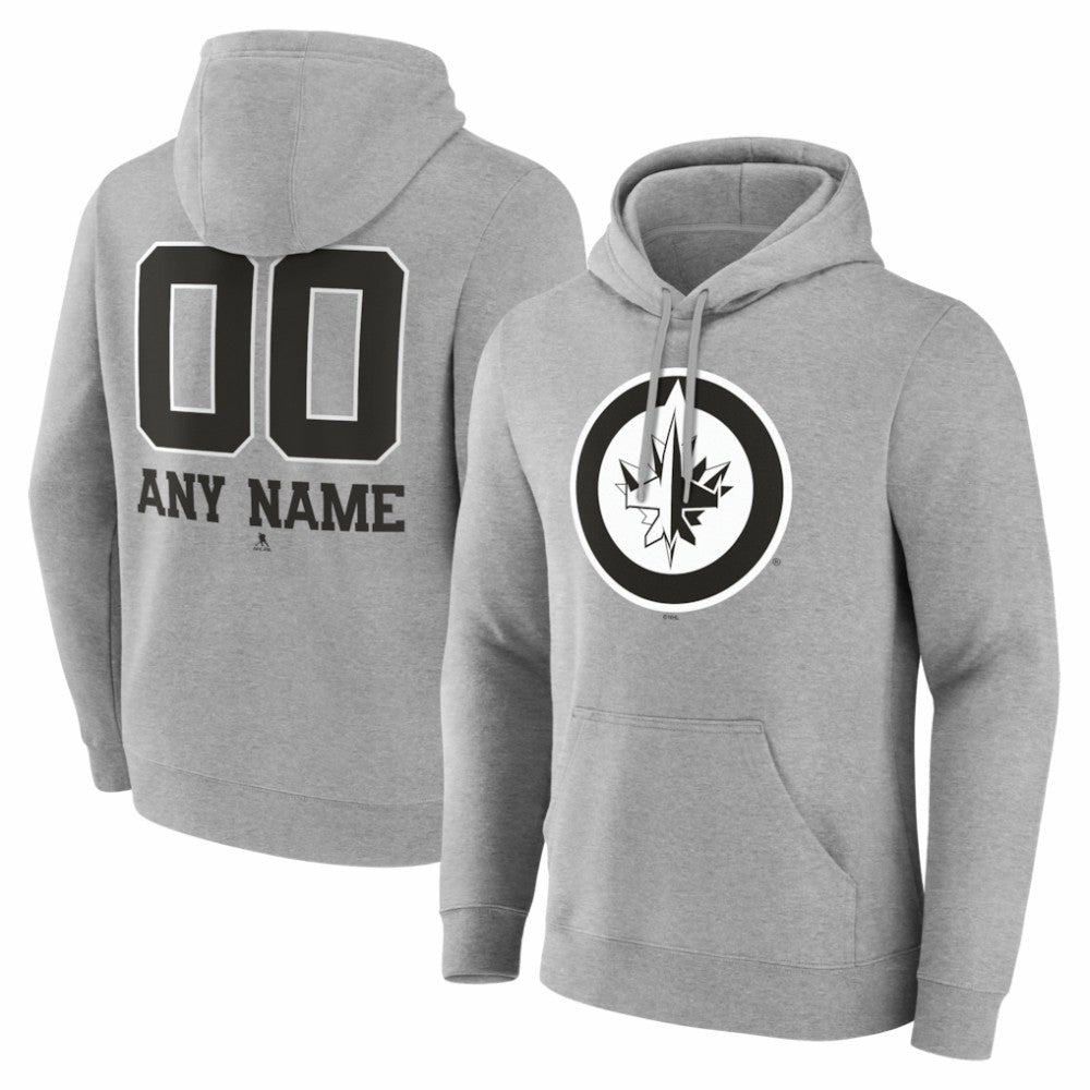 Winnipeg Jets Big & Tall Personalized Name & Number Monochrome Pullover Hoodie Gray