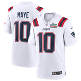 Drake Maye New England Patriots Super Bowl LX Patch Game Jersey - White | Nike for sale