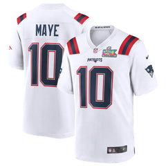 Drake Maye New England Patriots Super Bowl LX Patch Game Jersey - White | Nike for sale