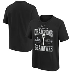 Seattle Seahawks Youth Super Bowl LX Champions Locker Room Trophy Collection Replica T-Shirt - Black | Nike for sale