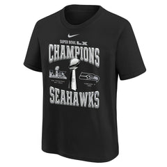 Seattle Seahawks Youth Super Bowl LX Champions Locker Room Trophy Collection Replica T-Shirt - Black | Nike for sale