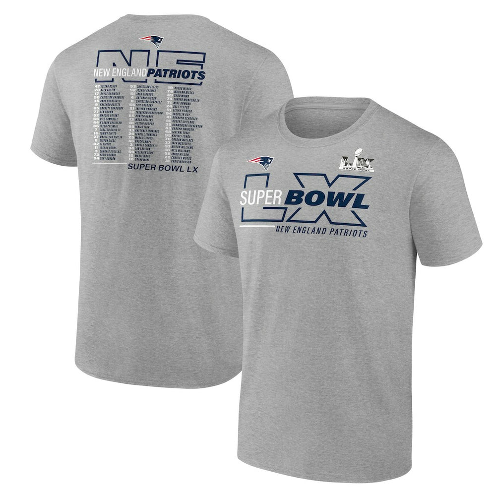 New England Patriots Super Bowl LX Big & Tall Roster T-Shirt - Heather Gray cheap