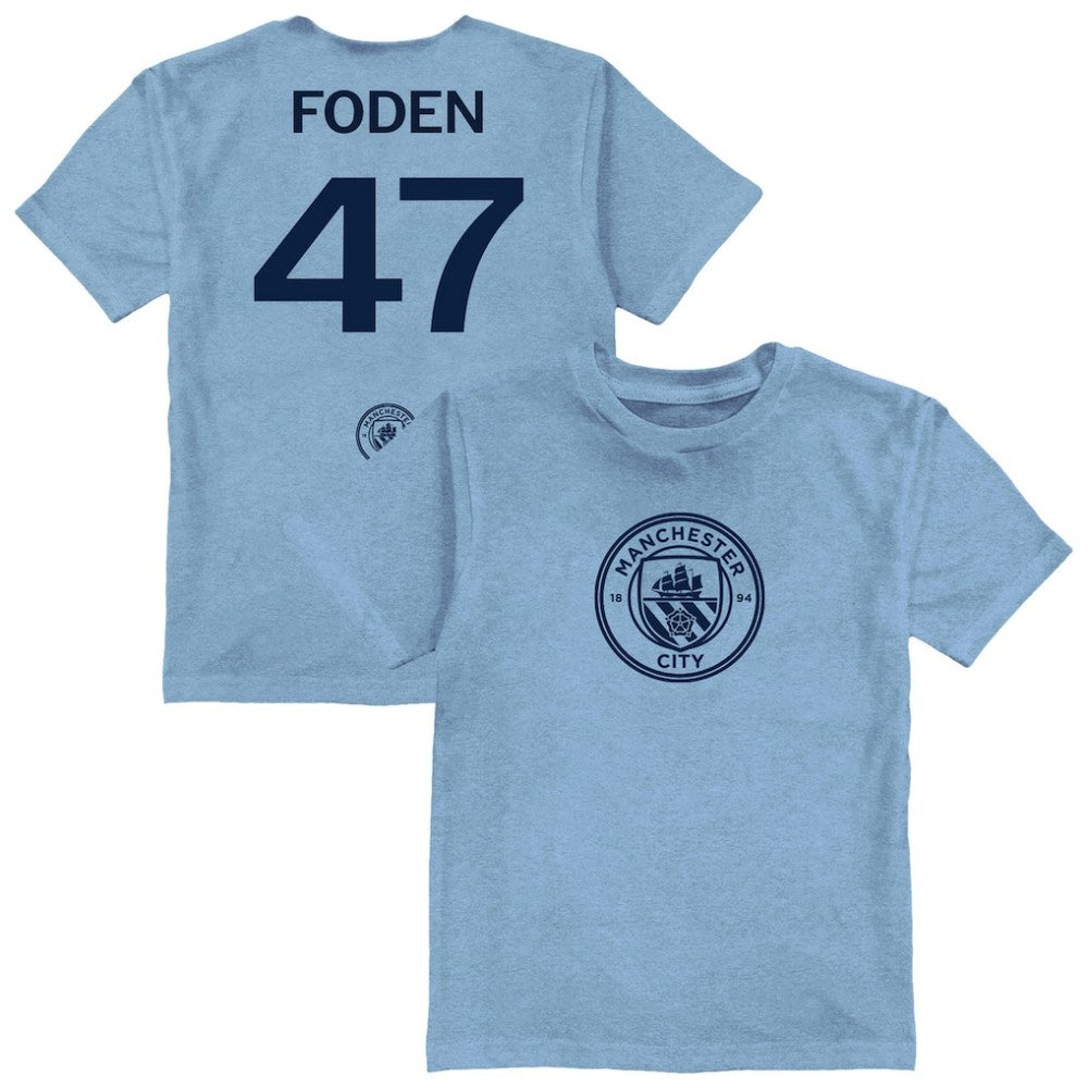 Phil Foden Manchester City Vive La Fete Youth Player Name & Number Color Badge T-Shirt - Light Blue discount