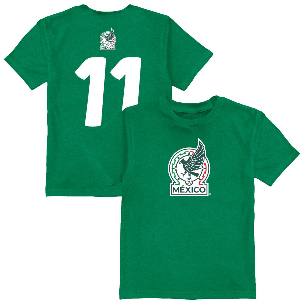 Santiago Gimenez Mexico National Team Vive La Fete Youth Player Name & Number Color Badge T-Shirt - Green on sale