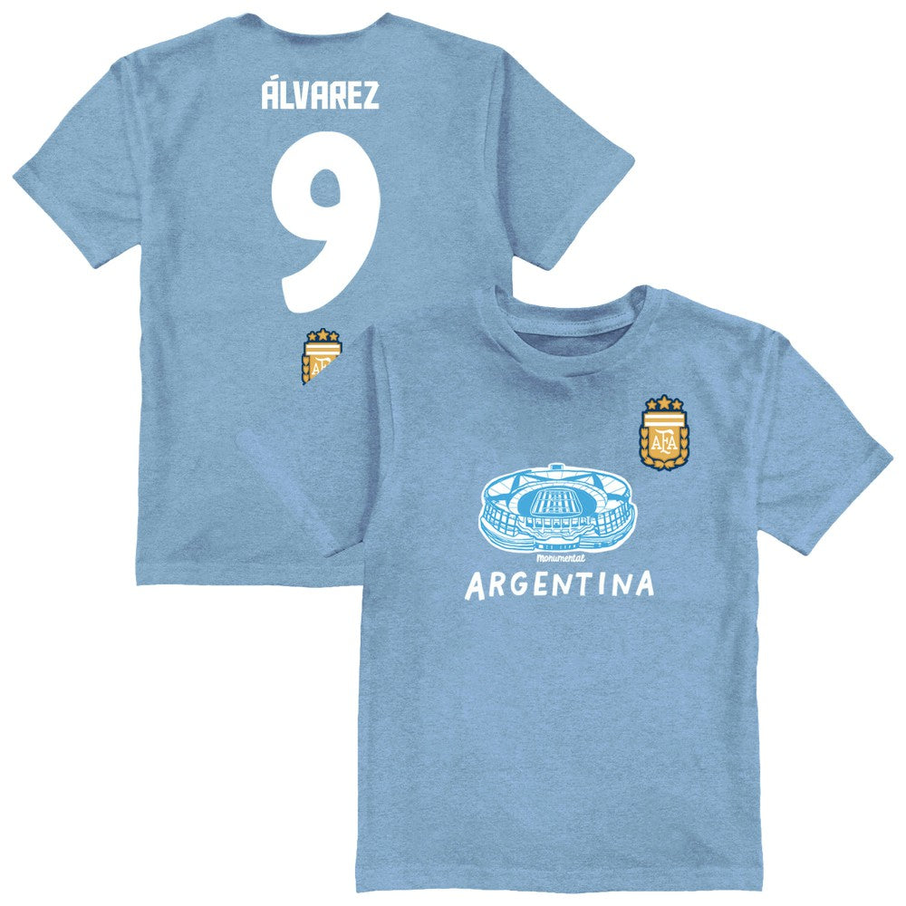 Julián Álvarez Argentina National Team Vive La Fete Youth Player Name & Number Stadium Style T-Shirt - Light Blue cheap