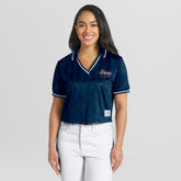 Atlanta Braves WEAR by Erin Andrews Women's Cropped Polo - Navy