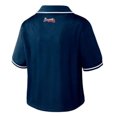 Atlanta Braves WEAR by Erin Andrews Women's Cropped Polo - Navy
