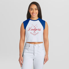 Los Angeles Dodgers WEAR by Erin Andrews Women's Cooperstown Cropped Raglan Tank Top - White