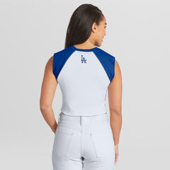 Los Angeles Dodgers WEAR by Erin Andrews Women's Cooperstown Cropped Raglan Tank Top - White