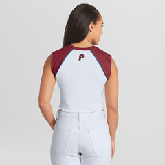 Philadelphia Phillies WEAR by Erin Andrews Women's Cooperstown Cropped Raglan Tank Top - White