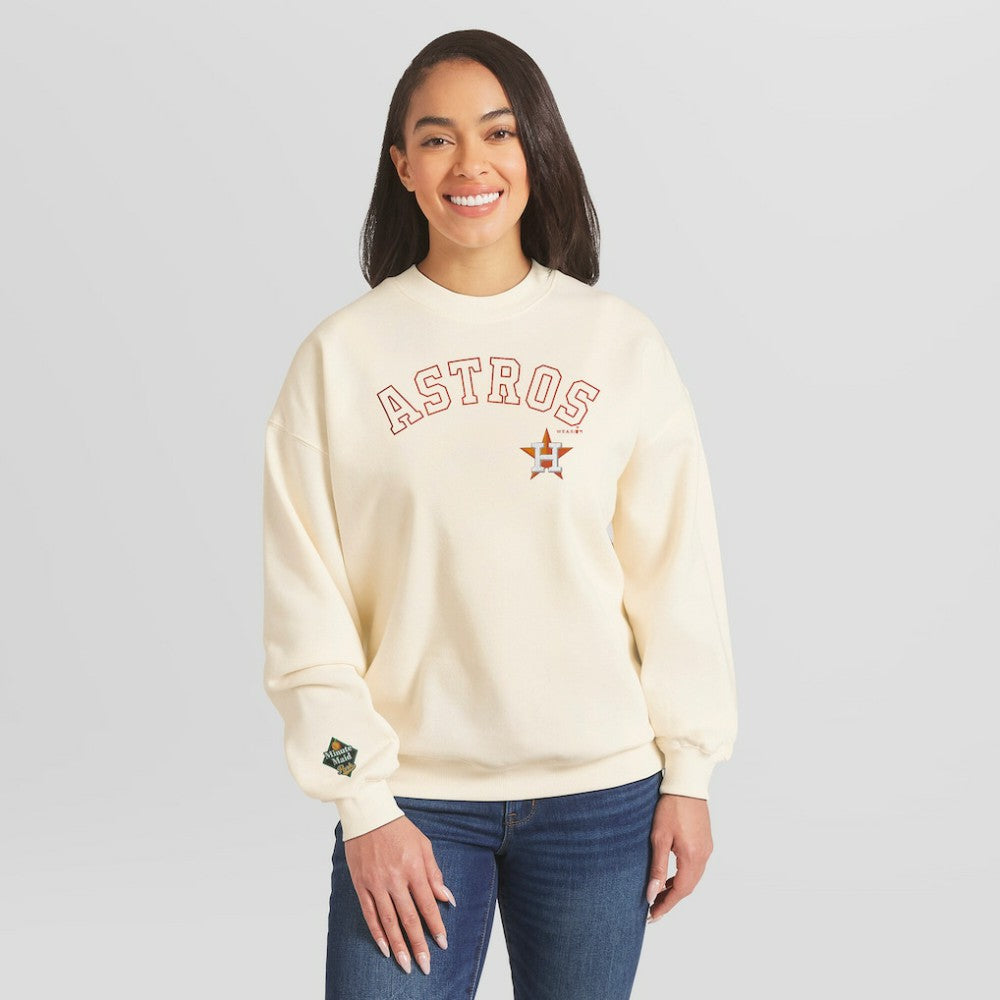 Houston Astros WEAR by Erin Andrews Women's Heavyweight Crew Neck Sweatshirt - Cream