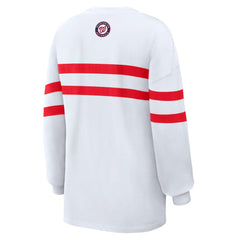 Washington Nationals WEAR by Erin Andrews Women's Oversized Long Sleeve Striped T-Shirt - White