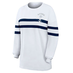 Houston Astros WEAR by Erin Andrews Women's Oversized Long Sleeve Striped T-Shirt - White