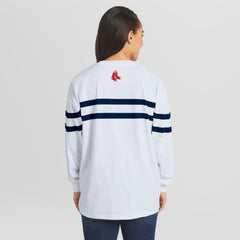 Boston Red Sox WEAR by Erin Andrews Women's Oversized Long Sleeve Striped T-Shirt - White