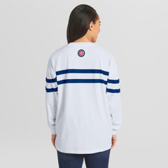 Chicago Cubs WEAR by Erin Andrews Women's Oversized Long Sleeve Striped T-Shirt - White