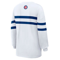 Chicago Cubs WEAR by Erin Andrews Women's Oversized Long Sleeve Striped T-Shirt - White
