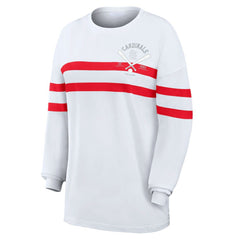 St. Louis Cardinals WEAR by Erin Andrews Women's Oversized Long Sleeve Striped T-Shirt - White