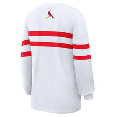 St. Louis Cardinals WEAR by Erin Andrews Women's Oversized Long Sleeve Striped T-Shirt - White