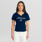 Atlanta Braves WEAR by Erin Andrews Women's Notch Neck Cropped T-Shirt - Navy