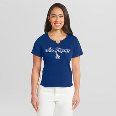 Los Angeles Dodgers WEAR by Erin Andrews Women's Notch Neck Cropped T-Shirt - Royal