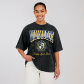 Milwaukee Brewers WEAR by Erin Andrews Women's Oversized Boyfriend T-Shirt - Black