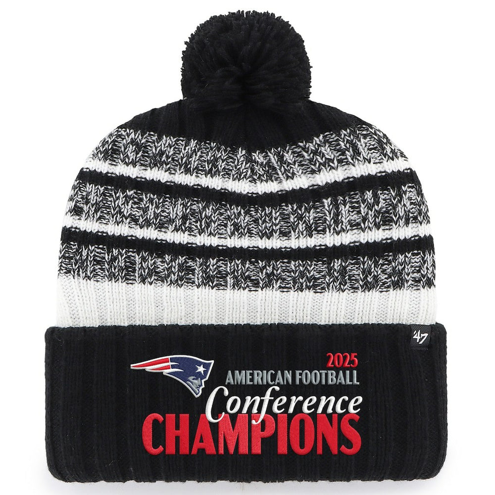 New England Patriots '47 2025 AFC Champions Tavern Cuffed Knit Hat with Pom - Black cheap
