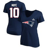 Drake Maye New England Patriots Women's Super Bowl LX Patch Plus Size Name & Number V-Neck T-Shirt - Navy cheap