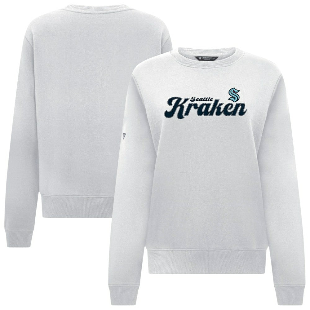 Seattle Kraken Levelwear Women's Yvette Big Script Tri-Blend Sweatshirt White