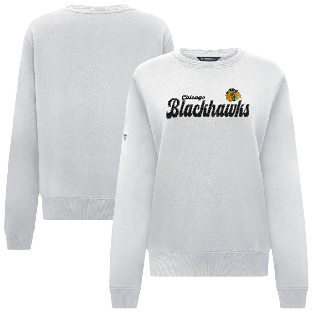 Chicago Blackhawks Levelwear Women's Yvette Big Script Tri-Blend Sweatshirt White