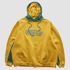 Green Bay Packers Reebok 2000s Hooded Pullover Sweatshirt - Yellow Vintage for sale