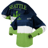 Seattle Seahawks Spirit Jersey Women's Super Bowl LX Champions Horizontal Ombre Long Sleeve T-Shirt - College Navy/Neon Green cheap