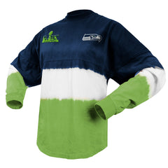 Seattle Seahawks Spirit Jersey Women's Super Bowl LX Champions Horizontal Ombre Long Sleeve T-Shirt - College Navy/Neon Green cheap