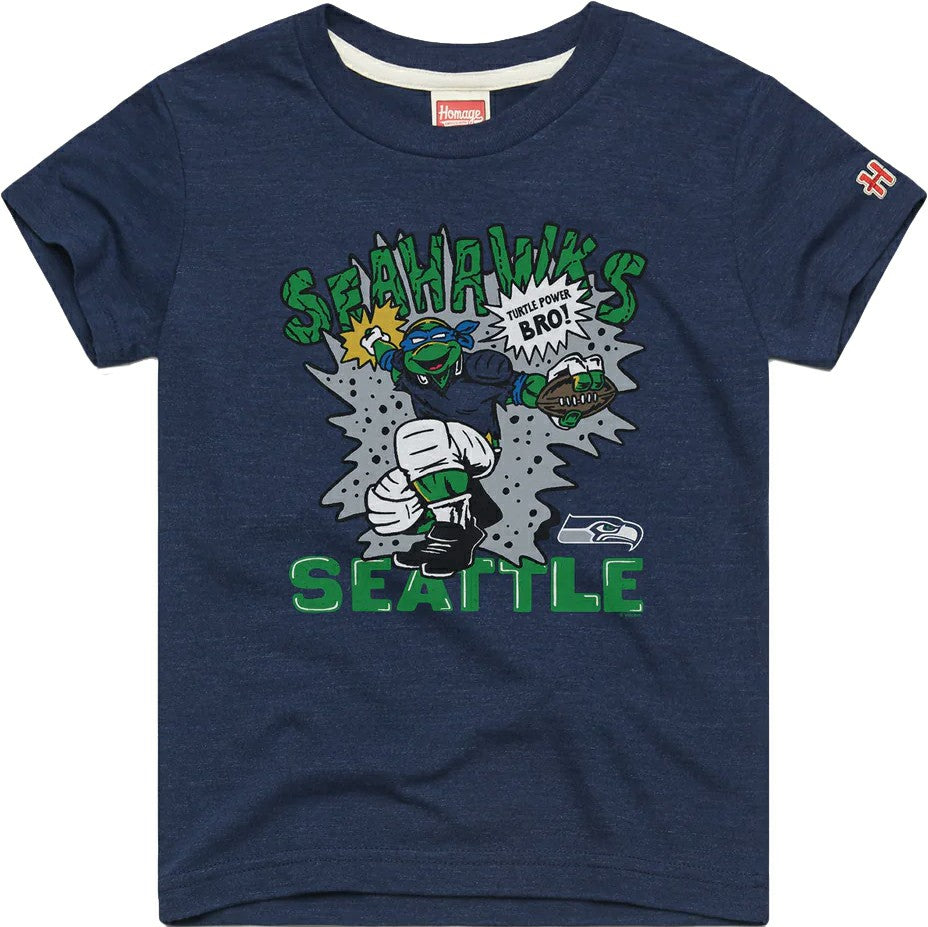 Leonardo Seattle Seahawks Homage Youth TMNT Tri-Blend T-Shirt - College Navy on sale