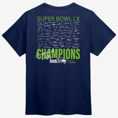 Seattle Seahawks Super Bowl LX Champions Big & Tall Autograph Signing Roster T-Shirt - College Navy cheap