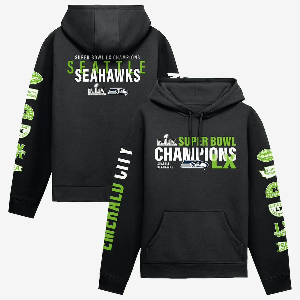 Seattle Seahawks Super Bowl LX Champions Four Piece Hoodie - Black outlet