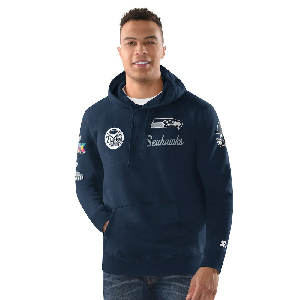 Seattle Seahawks Starter Two-Time Super Bowl Champions Classic Fleece Hoodie - College Navy outlet