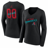 Arizona Diamondbacks Women's Hustle Personalized Name & Number Long Sleeve V-Neck T-Shirt - Black