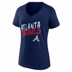 Atlanta Braves Women's Hustle Personalized Name & Number V-Neck T-Shirt - Navy