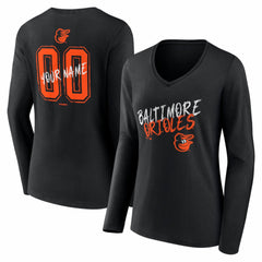 Baltimore Orioles Women's Hustle Personalized Name & Number Long Sleeve V-Neck T-Shirt - Black