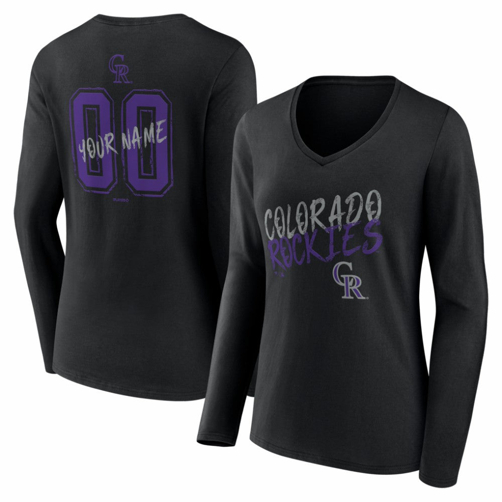 Colorado Rockies Women's Hustle Personalized Name & Number Long Sleeve V-Neck T-Shirt - Black