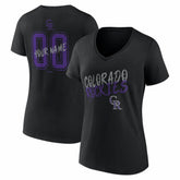 Colorado Rockies Women's Hustle Personalized Name & Number V-Neck T-Shirt - Black